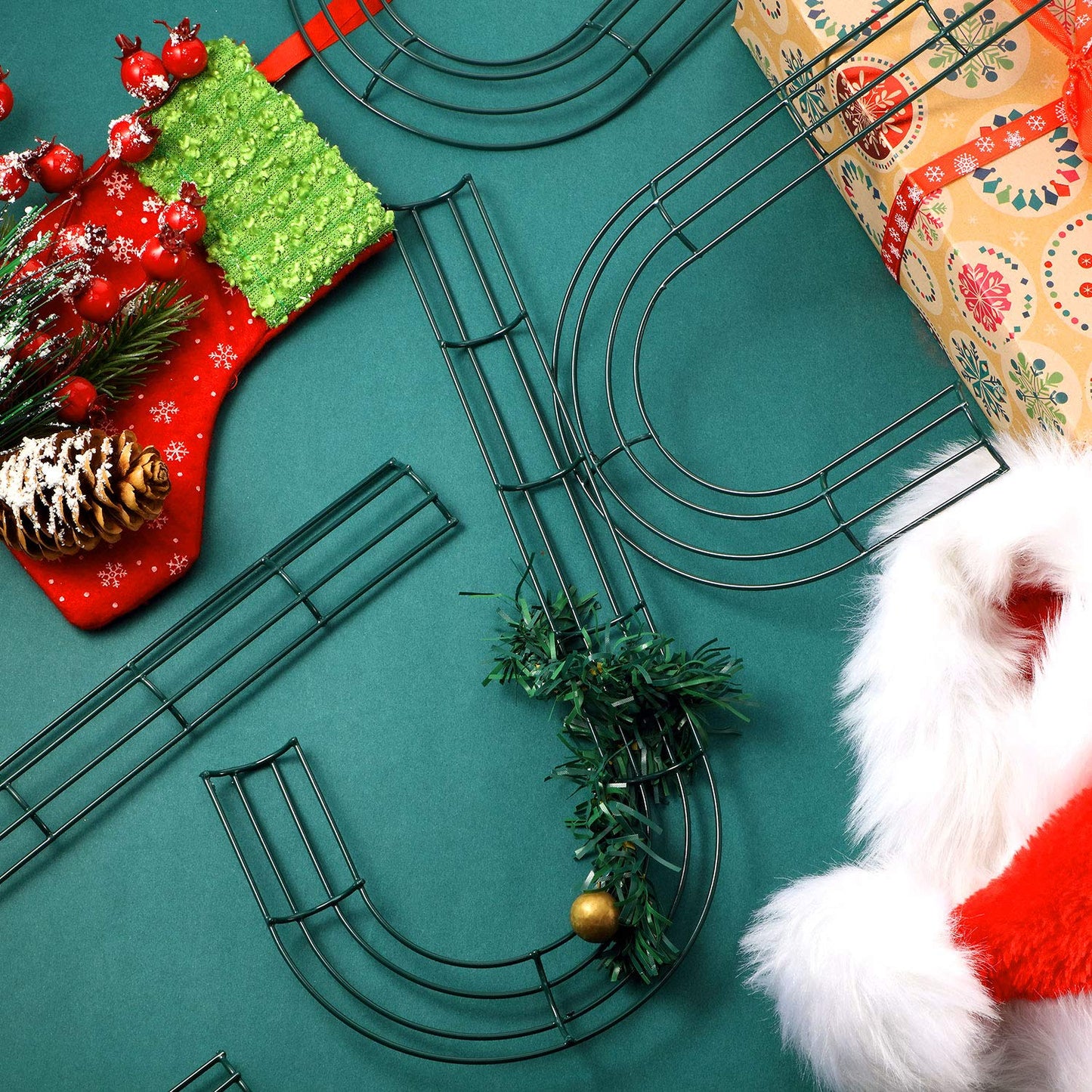 Sumind 4 Pieces 12 Inch Christmas Candy Cane Shaped Wire Wreath Frame Dark Green Metal Flower Wreath Frames Making Rings for Christmas DIY New Year Valentines Party Decoration
