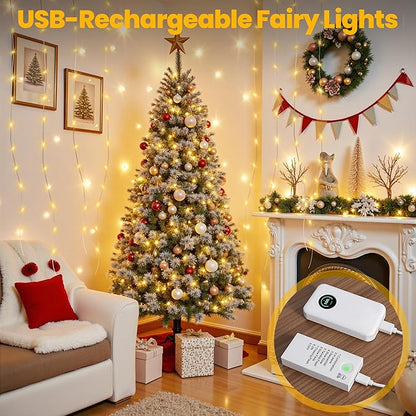 Mlambert LED Fairy Lights Battery Operated with Timer, Rechargeable Mini Twinkle Lights for Christmas Decor Holiday Party, 98.4FT(16.4x6), Warm White
