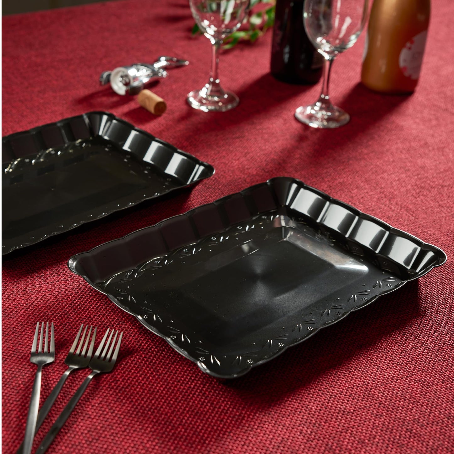 Plasticpro Plastic Serving Trays - Serving Platters Rectangle 9X13 Disposable Party Dish 4 Black Trays