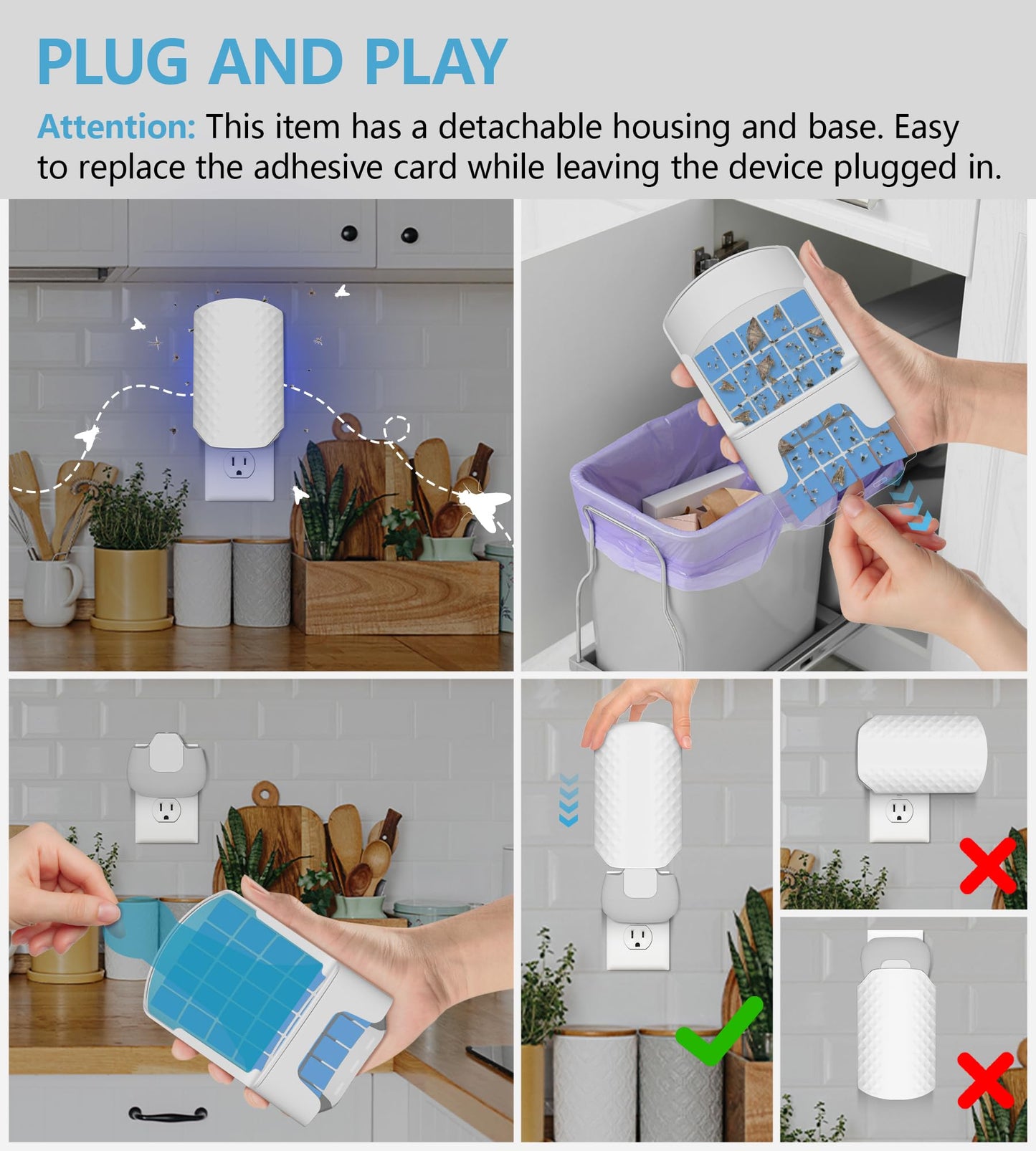 WowCatch Flying Insect Trap for Indoors, Bug Killer Light Trap for Fruit Flies, Gnats, Moths, and Houseflies, 2 Devices + 8 Refills, Best Fly Traps for Home, Kitchen, Bedroom, Plant Area, Garages
