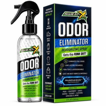 Sweat X Sport Extreme Odor Spray – Multipurpose Deodorizer for Stinky Shoes, Clothes, Sports Equipment & All Fabrics – Concentrated Formula, No Washing Required - Active Fresh Scent – 8 Fl Oz
