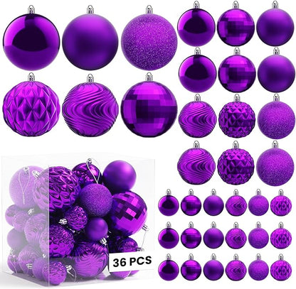 Annecy Christmas Tree Ornaments - 36 PCS Shatterproof Christmas Ball Ornaments Set for Holiday, Wreath & Party Decorations (Multi-Size, Purple)