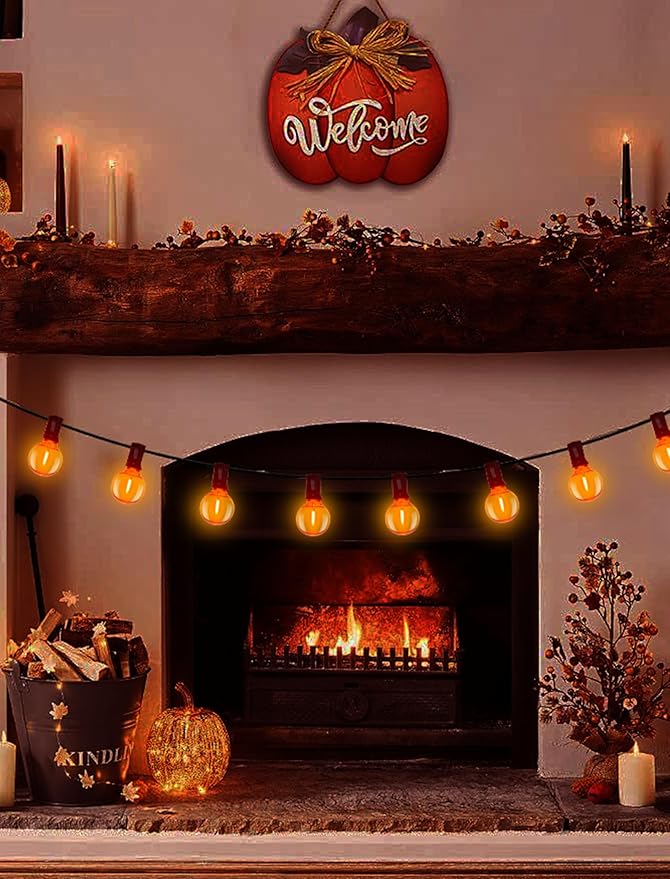 G40 LED Orange Halloween String Lights Outdoor, 25Ft Orange Hanging String Lights with 27 Bulbs for Halloween Thanksgiving Indoor Outdoor Party Chirstmas Festival Haunted House Decor