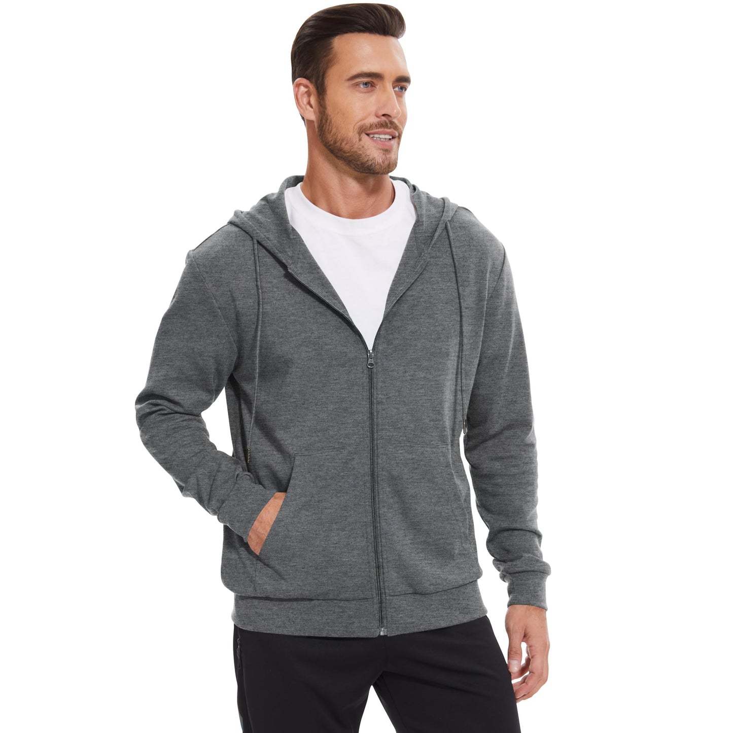 LETAOTAO Lightweight Hoodie Men Zip Up Hooded Sweatshirt Thin Slim Fit Jacket Available in Regular & Tall Sizes[GREY，Tall-2XL]