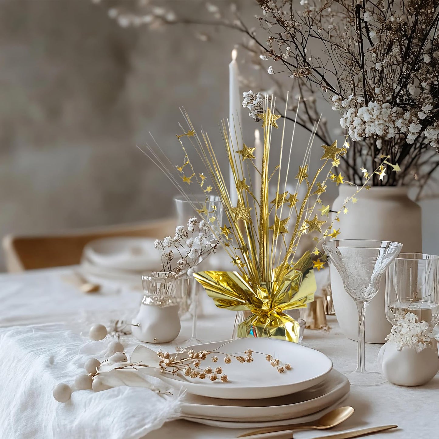 Egolot 12 Pack Metallic Gold Foil Spray Centerpieces Stars Brust Table Centerpieces for Wedding Birthday Anniversary Holiday Party Decor, Metallic Star Balloon Wights for Party, Table Decor for Party