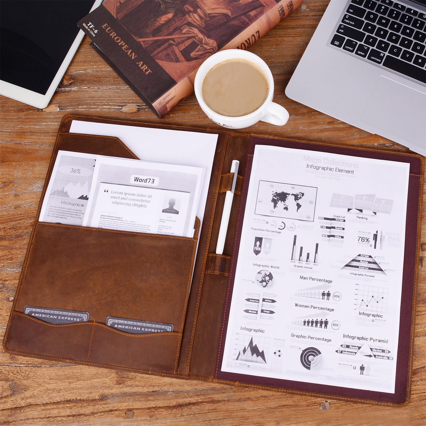 Jack&Chris Leather Portfolio, A4 Document Folder Legal Pad Padfolio, Professional Writing Letter Notepad Clipboard Sleeve Organizer, Resume Folio Binder for Men&Women,JC1823