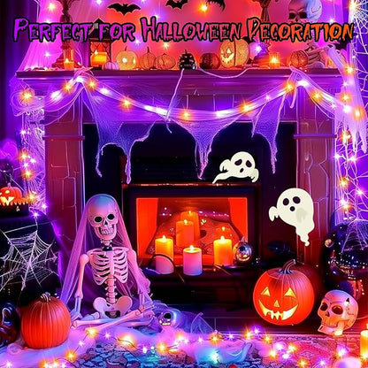 66FT 200 LED Halloween String Lights, Twinkle Lights with 8 Modes and Timer, Outdoor Waterproof Halloween Tree Lights for Room Bedroom Wedding Party Holiday Decorations, Purple and Orange