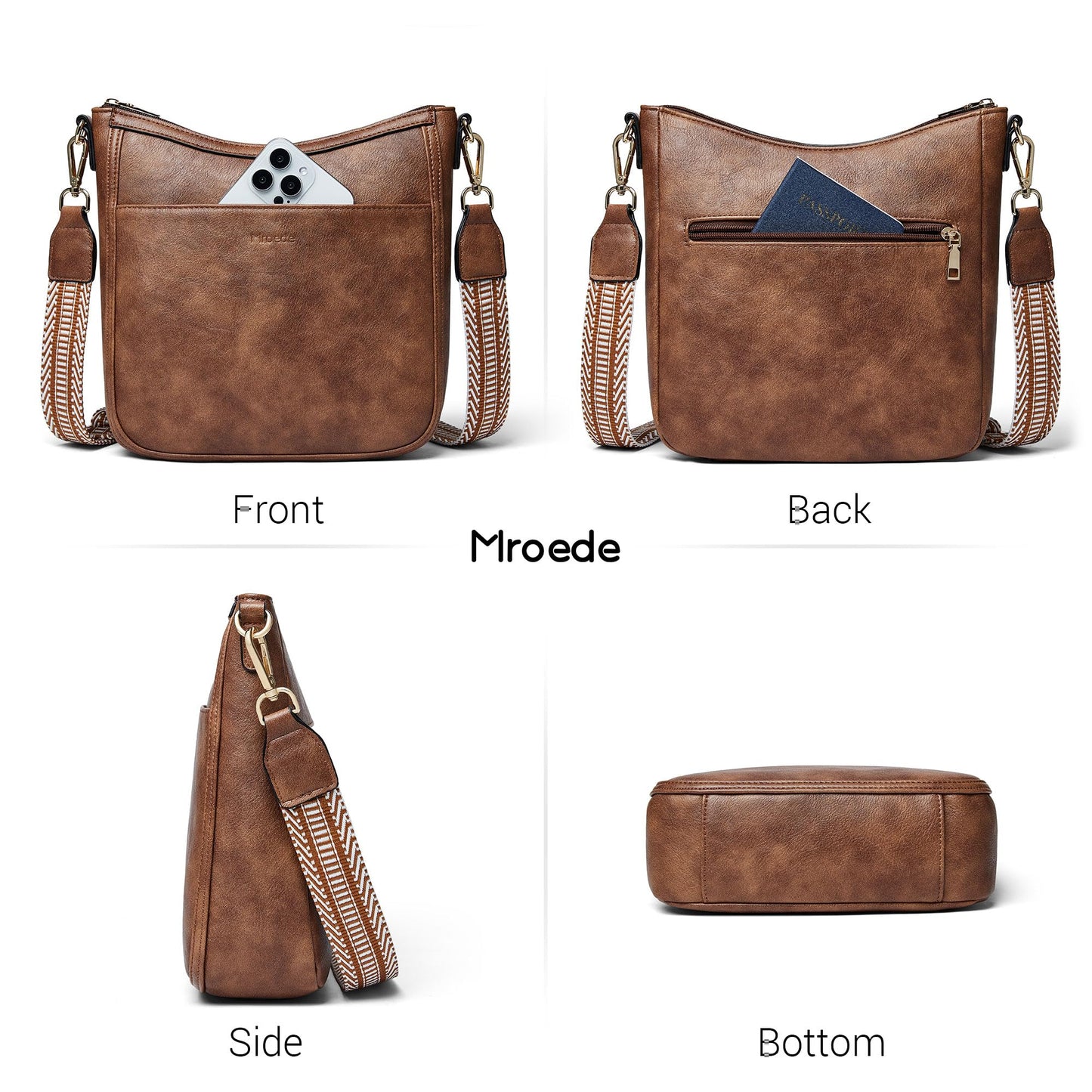 Mroede Crossbody Bags for Women Crossbody Purse for Women Vegan Leather Hobo Purses Shoulder Handbags with Detachable Strap for Daily Travel Work