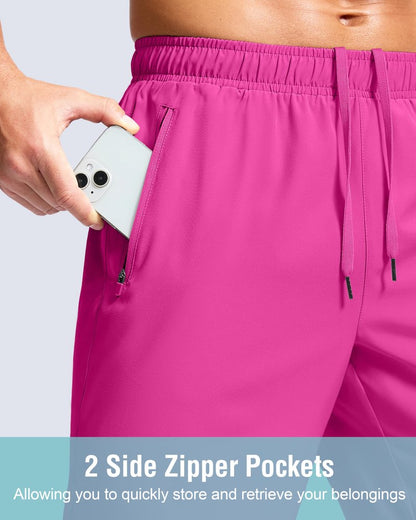G Gradual Men's Athletic Running Shorts with Zipper Pockets Quick Dry 7"/ 5"/ 9" Workout Gym Shorts for Basketball Hiking(Rose,9XXL)