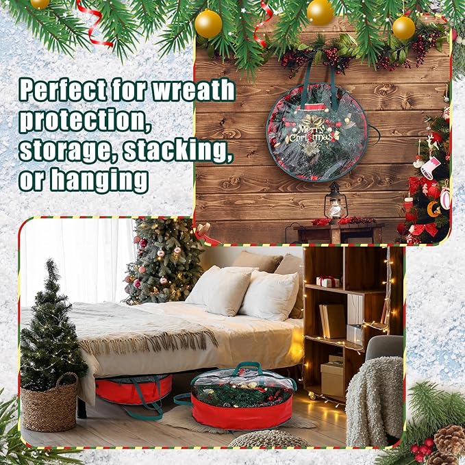 Shappy 8 Pcs Christmas Wreath Storage Bag Clear Wreath Box Wreath Storage Containers with Clear Window and Handle Christmas Garland Storage Containers for Xmas Holiday Seasonal Storage (36 Inch)