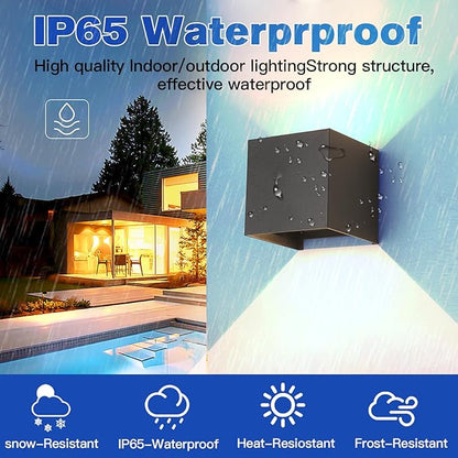 12W 2Pack Outdoor Wall Lights Exterior/Interior,LED Black Outdoor Wall Sconces Light Fixtures Modern,IP65 Waterproof Porch Wall Mounted Lighting Outside,Wall Lamps for Garden Patio Park