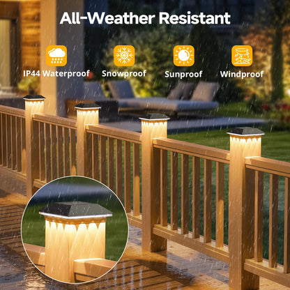 Mlambert 4 Pack Solar Post Cap Lights Outdoor - 3 Lighting Modes Waterproof LED Solar Post Lights Fit 3.5×3.5 Wood/4×4 Vinyl Fence Deck Posts, Black