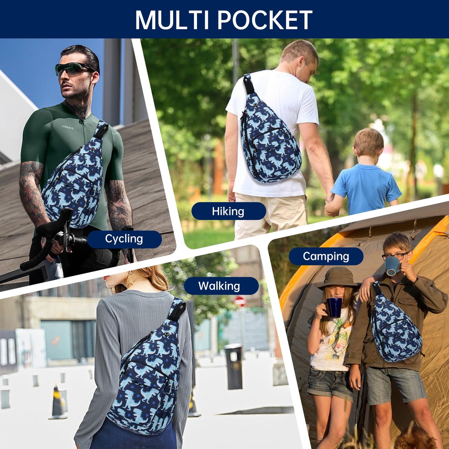HAWEE Women's Convertible Backpack Crossbody Pack Dinosaur Animal Print Sling Bag for Yoga Gym