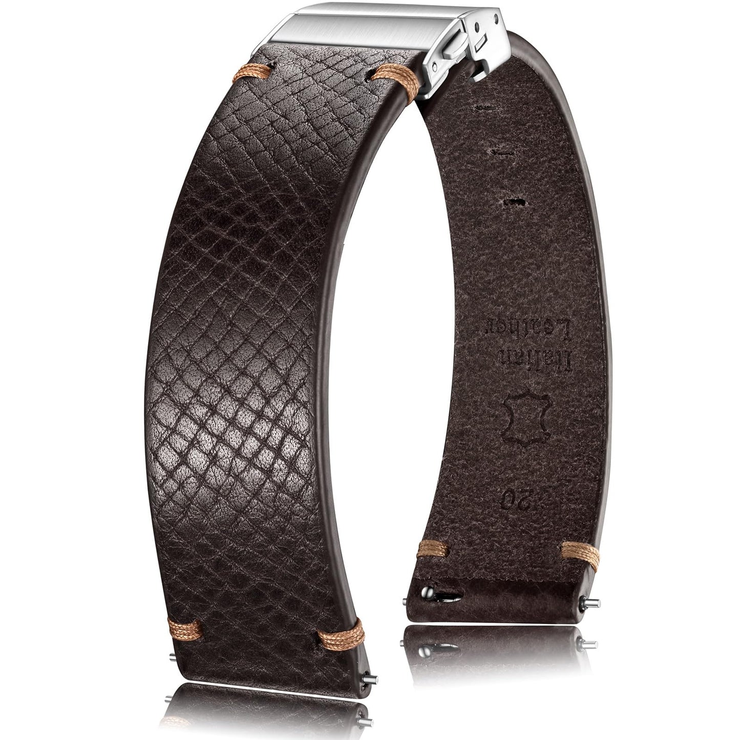 Getalia Italian Leather Watch Band | Tuscany Vegetable-Tanned Full Grain Calfskin Palm Grain Strap for Men & Women | Quick Release | Folding Clasp | 18 19 20 21mm 22 (Burnt Brown: Width-21mm)