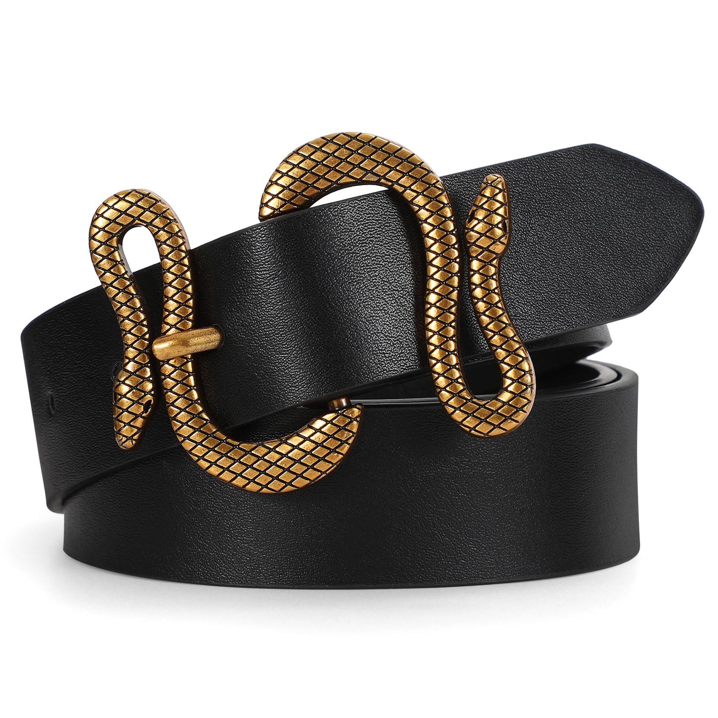 CESCOSI Women Leather Belt with Snake Buckle Fashion Women Belt for Jeans Pants Dresses,A-Black