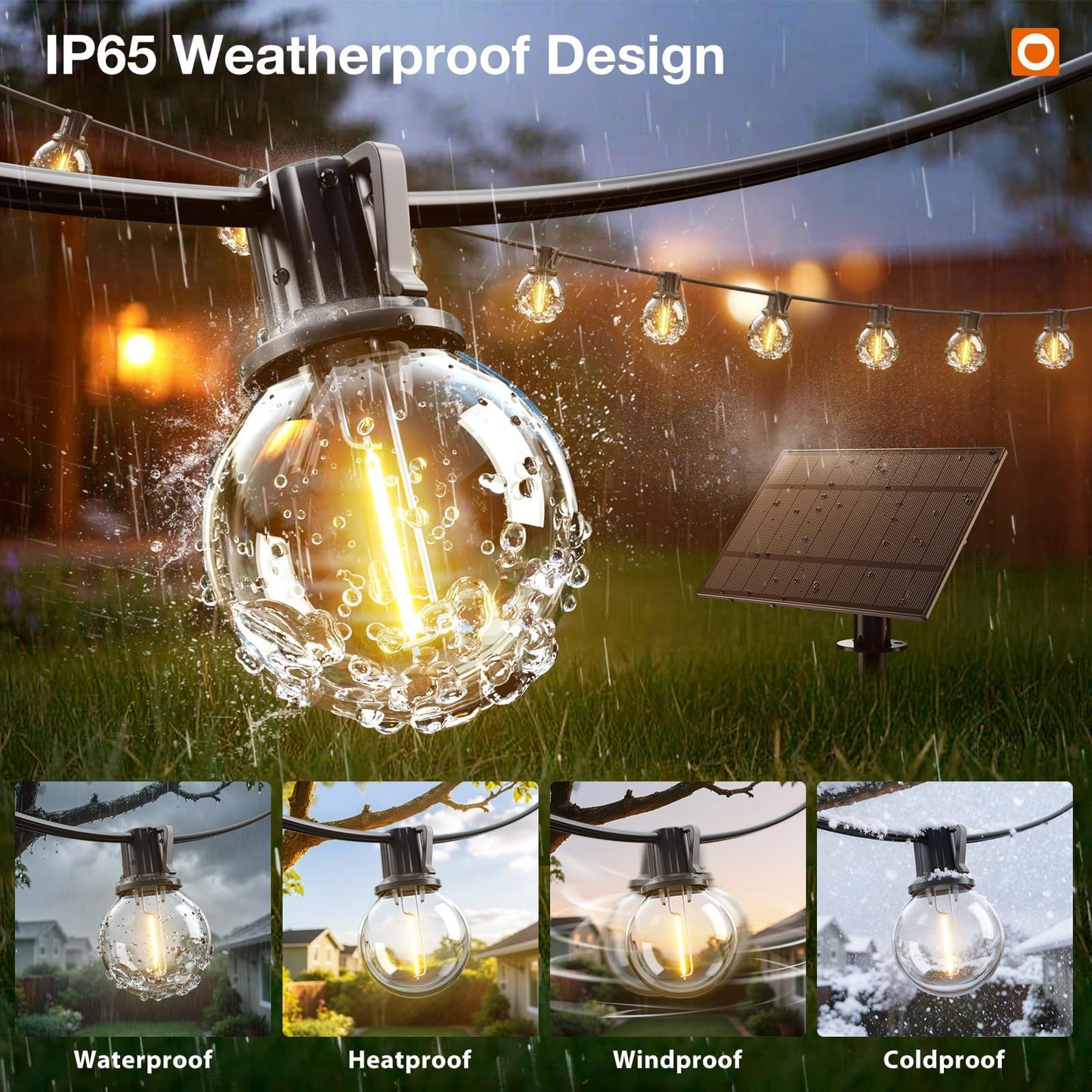 addlon 56FT(50+6) Solar String Lights Outdoor with 1FT Bulb Spacing, 50+2 Commercial G40 LED Bulbs, Solar & USB Charging, Remote, Timable, Dimmable Waterproof Patio Lights for Balcony, Porch, Yard