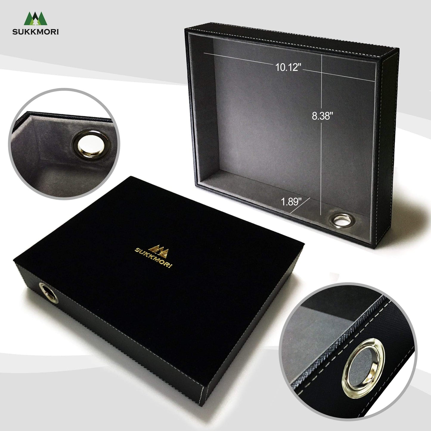 SUKKMORI Valet Tray with Charging Station - PU Leather Nightstand Organizer for Men and Women, Desk Catchall Tray for Keys, Jewelry