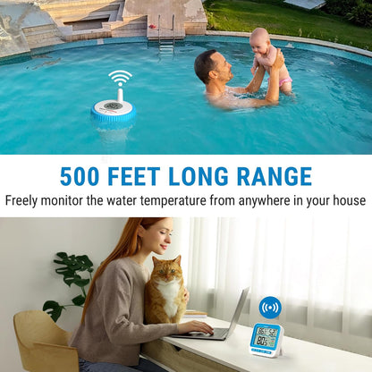 ThermoPro Waterproof Wireless Indoor Outdoor Thermometer for Swimming Pool, Upgraded IPX8 Water Temperature Monitor Floating for Hot Tub, Cold Plunge, Ice Bath, Pond