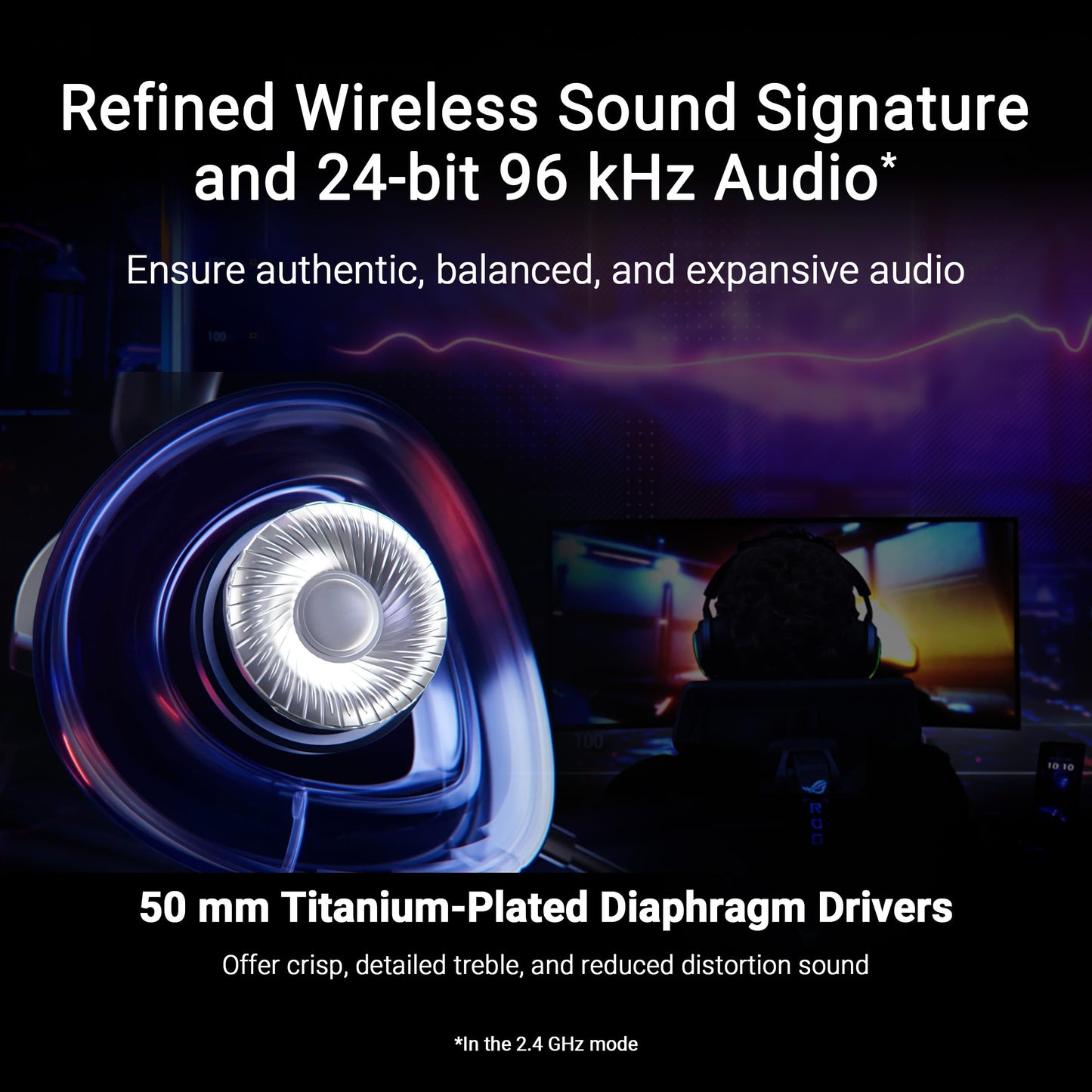 ASUS ROG Delta II Wireless Gaming Headset with Detachable Mic – Tri-Mode (BT, 2.4GHz, 3.5mm), 50mm Titanium-Plated Drivers, 110Hr Battery, Lightweight, for PC, PS5, PS4, Xbox, Switch, Mobile - Black