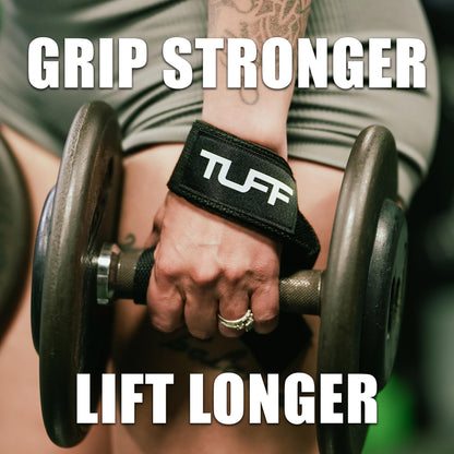 Tuff Lifting Straps - Wrist Straps for Weightlifting, Deadlifts, Powerlifting, and Strength Training - Ideal for Men and Women - ALL BLACK