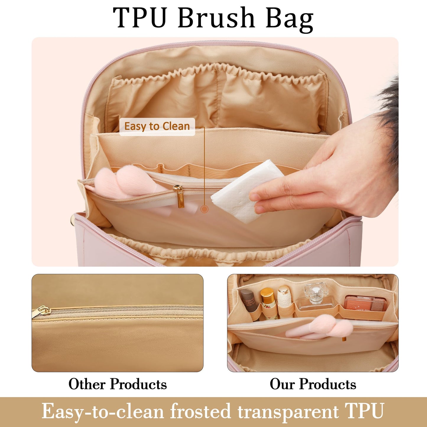 CLOUDWINGS Initial Makeup Bag Gifts for Women Bridesmaid Gifts Travel Toiletry Personalized PU Leather Waterproof Cosmetic Bag (Large-Brown-J)