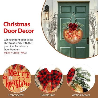 HOMCDALY Christmas Welcome Sign for Front Door, Winter Merry Christmas Wreath, Farmhouse Door Decoration Wooden Hanging Sign, Christmas Decoration (F-Xmas)