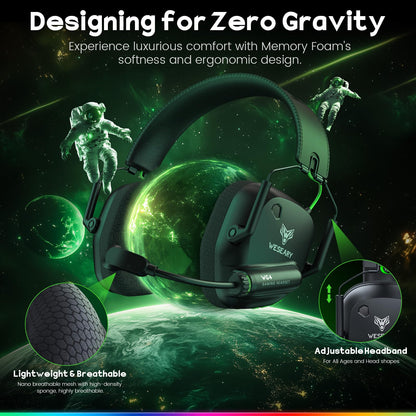 WESEARY Wireless Gaming Headset 2.4GHz & Bluetooth 5.4 Gaming Headphones with ENC Mic, Ultra-Low Latency, Stereo Sound, Soft Earmuffs, Wireless Headsets for PS5, PS4, Switch, PC, Mac
