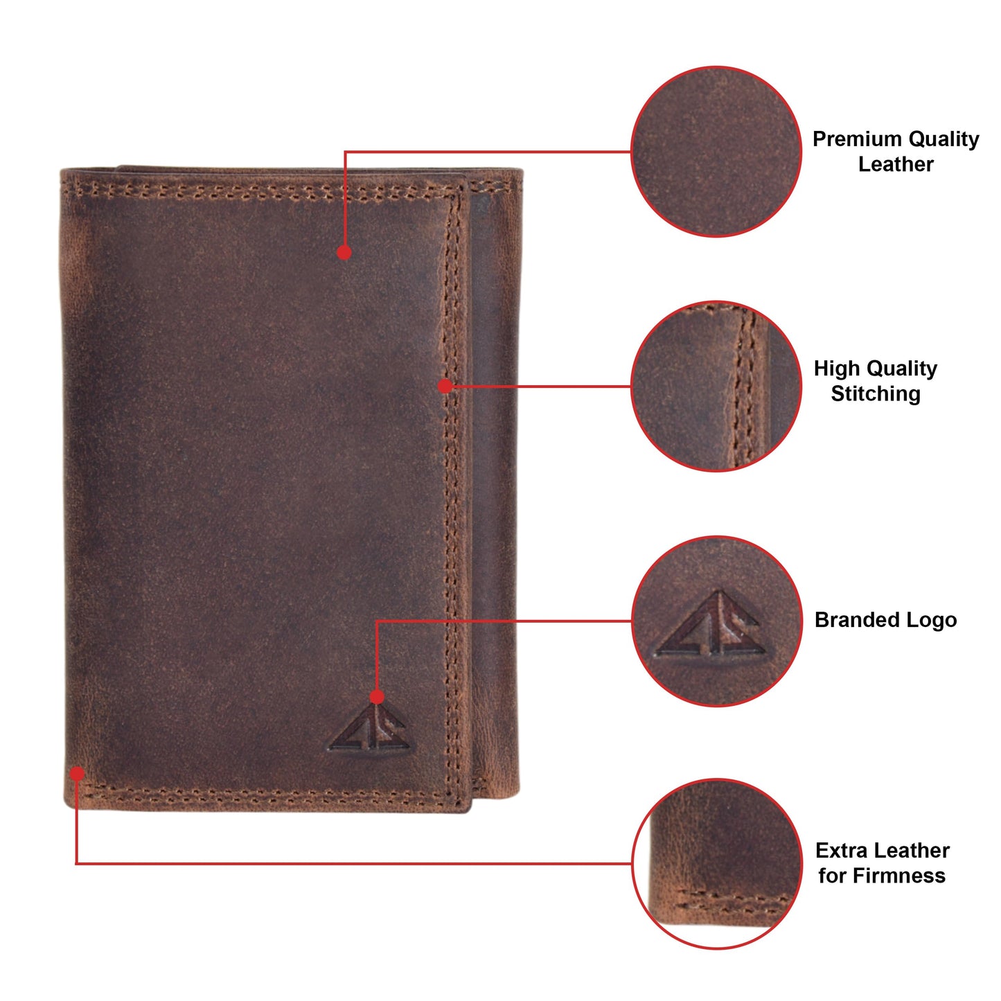 ASAD Leather Slim Everyday Trifold Wallet with ID Window and Multiple Card Slots | Genuine Leather Double Stitched RFID Blocking Stylish | Gift for Him | Hidden Card Pockets