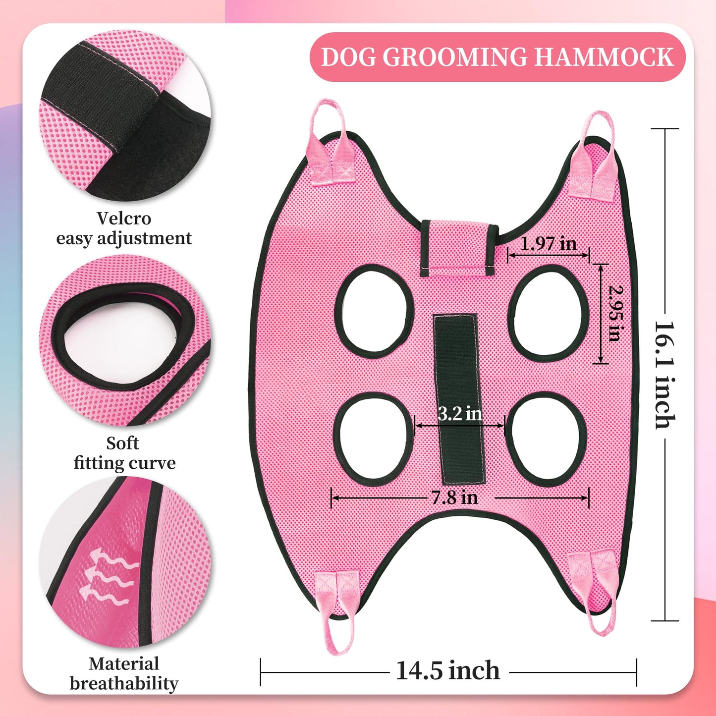 PatiencET Dog Grooming Hammock, Pet Grooming Hammock for Cats & Dogs with Security Strap, Dog Sling for Nail Trimming with Nail Clippers/Trimmer, Nail File, Pet Comb(Pink XS)