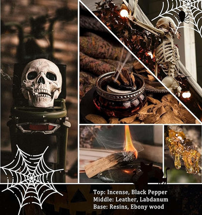 Halloween Decor Indoor-Halloween Gifts Candles with LED Skull Face, Leather Candle for Men Over 40 Hours of Burn Time, Gift for Husband, Friends, Home Decorations Indoor, 100% Soy Wax