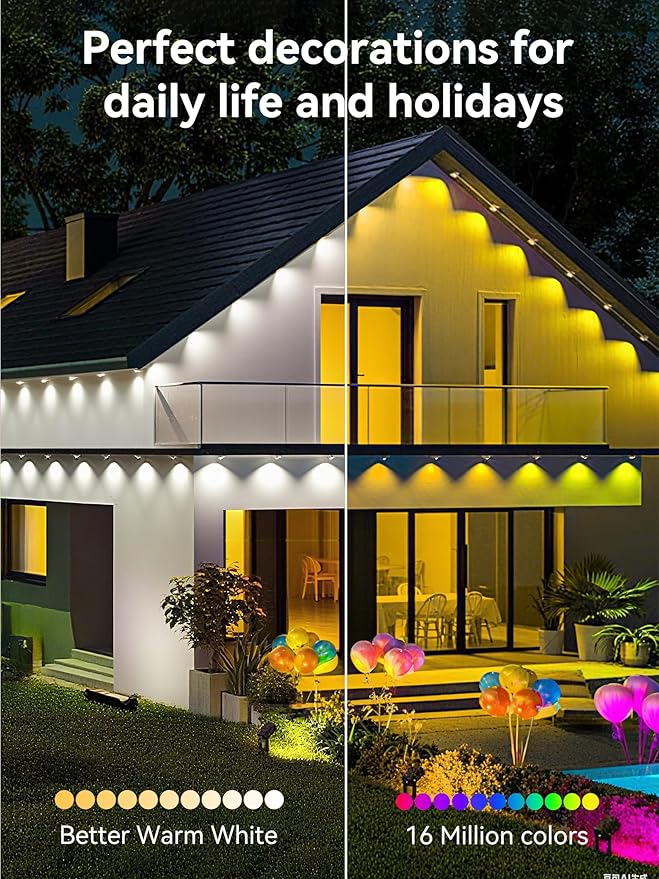 Permanent Outdoor Lights, 500FT RGB IP67 Waterproof Eaves Lighting, Smart LED Outside House Lights with App/Remote Control for Halloween, Christmas Decor, Holiday, Party, Daily, All Year-Round