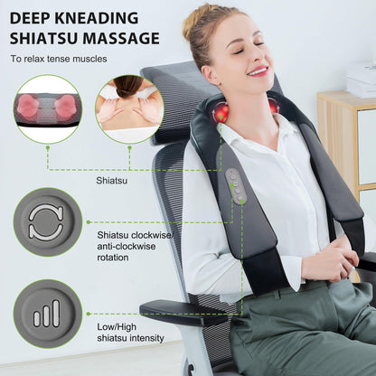 Snailax Cordless Neck Back Massager with Heat - Shiatsu Kneading Back Shoulder Massager Deep Tissue, Portable Massagers for Lumbar, Foot Electric Massage Pillow, Gifts for Men/Women