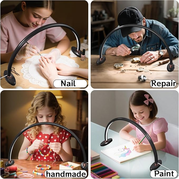 Half Moon Light for Nail Desk,LED Nail Desk Lamp, 3 Color Temperatures Adjustable,Half Moon Desk Lamp is The Perfect Choice for Personal Nail Craft Lighting (Medium Size,Black)