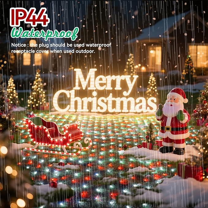 LitHome 14.8FT x 5FT Christmas Net Lights Outdoor, 300 LED Red White Bush Lights with 8 Modes, Connectable Waterproof Net Mesh Light Dark Green Wire for Bushes Shrubs Outdoor Christmas Holiday Decor