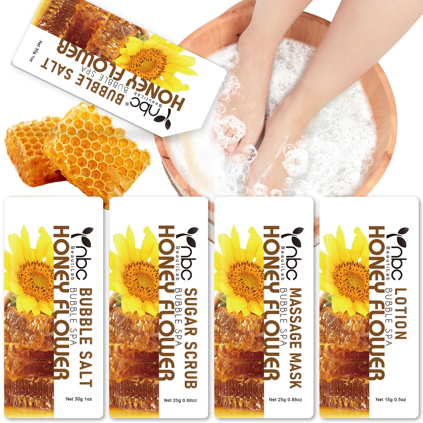 Pedicure Kit Foot Soak Set: Bubble Salt, Sugar Scrub, Massage Mask, Massage Lotion in a Box, 4 Step Foot Spa Kit for Dry Feet,Tired Feet（3 Set Tropical Fruit)