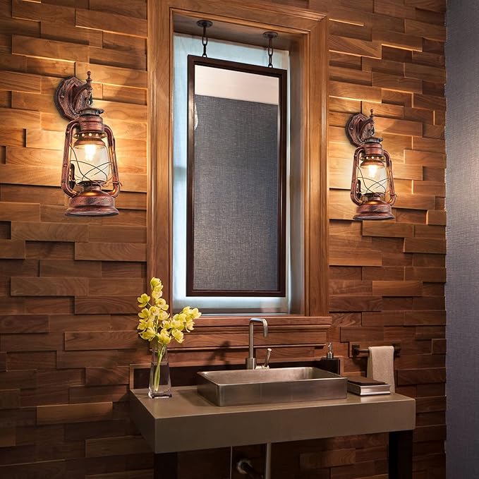 NOXARTE Rustic Wall Sconce Lighting Lantern Mounted Light with Glass Lampshade for Hallway Farmhouse Loft W7 x H15