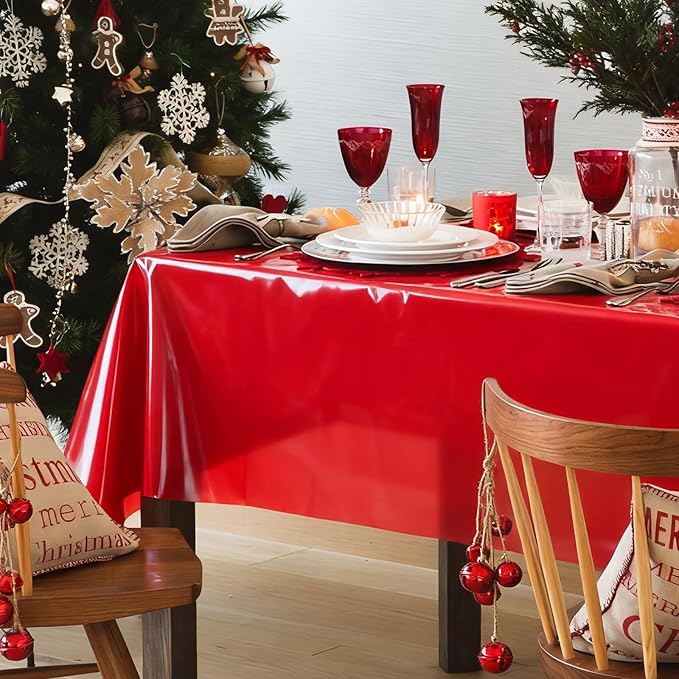 3 Packs Red Disposable Plastic Tablecloth 54 x 108 Inch Waterproof Tablecloths 6FT Rectangle Table Cover for Valentines Day Christmas Thanksgiving Carnival Theme Party Decoration