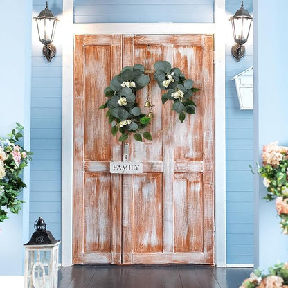 15'' Eucalyptus Wreath for Front Door Artificial Greenery Outdoor Wreath with White Berry Spring Summer Wreaths for Farmhouse Front Porch Window Porch Hanging Wall Party Wedding Decor