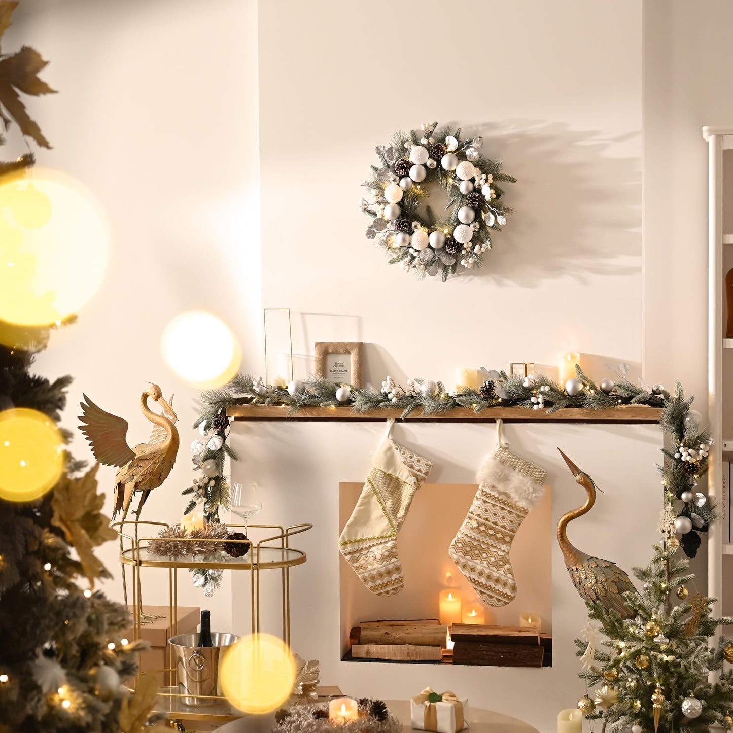 Valery Madelyn 6 Ft Pre-Lit Christmas Garland with Lights for Mantle, Lighted Outdoor Xmas Garland with Silvery White Ball Norfolk Pine for Home Stairs Fireplace Table Centerpiece Indoor Holiday Decor