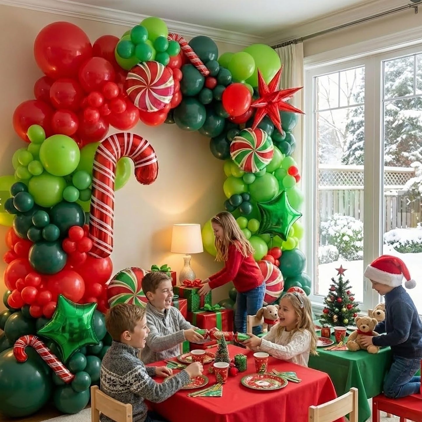Christmas Party Decorations with Red Green Balloon garland arch Kit & small Candy cane Star Lollipop foil balloons for Kids Naughty Cartoon Birthday friendsmas Xmas Party Decorations (Red Green)