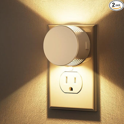 Night Lights Plug into Wall [2 Pack], White Night Light Dusk to Dawn Sensor Nightlight, Brightness Adjustable 3000K Soft White, Dimmable Plug in Night Light for Bedroom, Hallway, Stairs, Kitchen