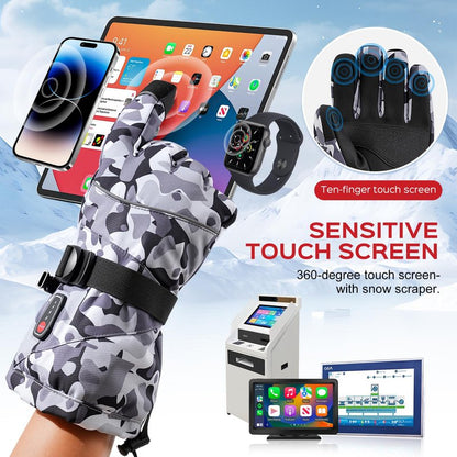 Acroutro Heated Gloves for Men&Women, 5-Temp Settings Camouflage Rechargeable with 7.4V 6400mAh Rechargeable Battery, Waterproof Touchscreen Winter Gloves for Skiing,Motorcycle, Work, Hunting（L）