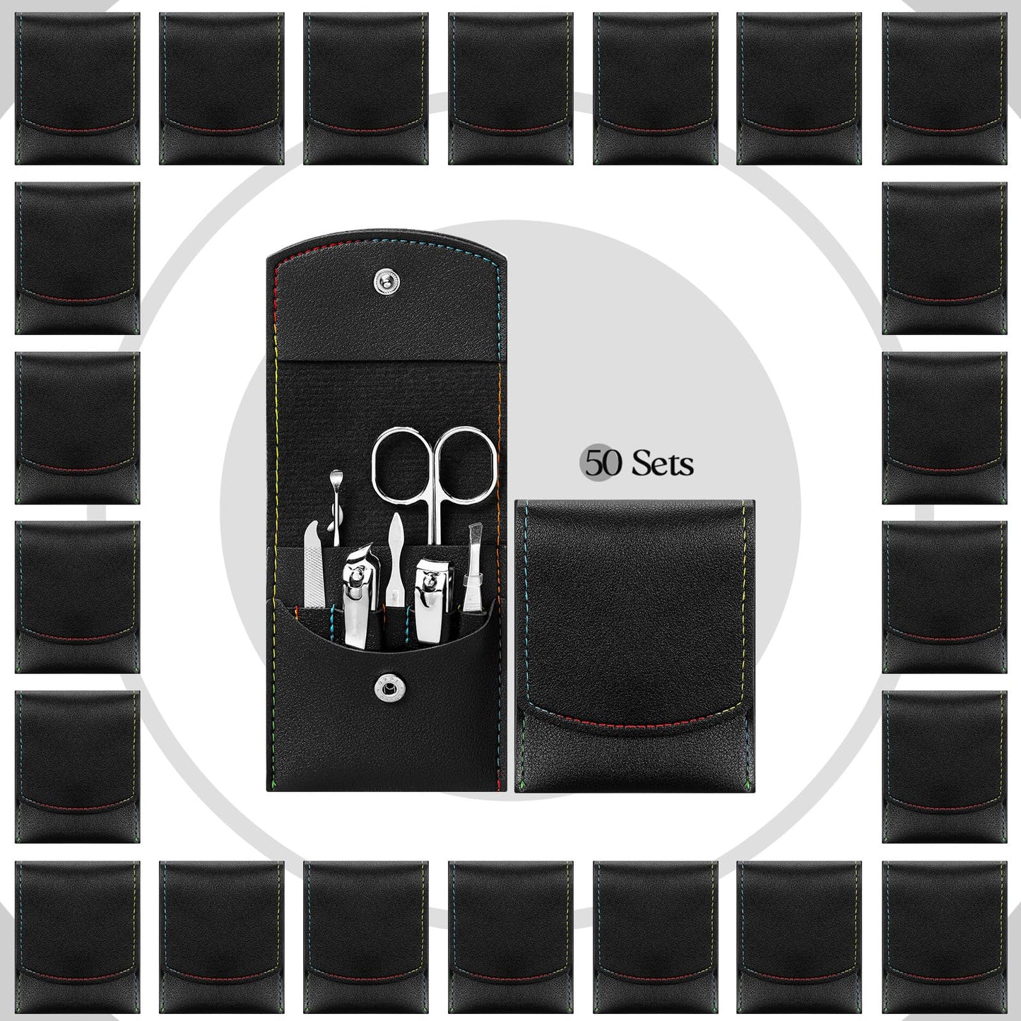 Geosar 50 Set Travel Manicure Kit Nail Clippers Pedicure Professional Nail Care Tools Stainless Steel Grooming Set with Portable Travel Case Gifts for Mother Father Men Women(7 in 1,Black)