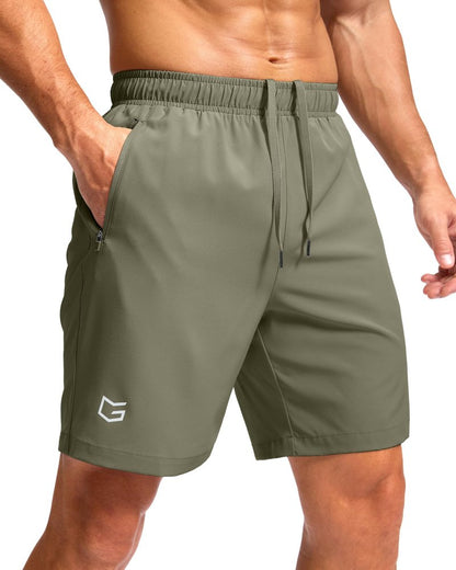 Men's Athletic Running Shorts with Zipper Pockets Quick Dry 7"/ 5"/ 9" Workout Gym Shorts for Basketball Hiking(Sage Green,7XS)