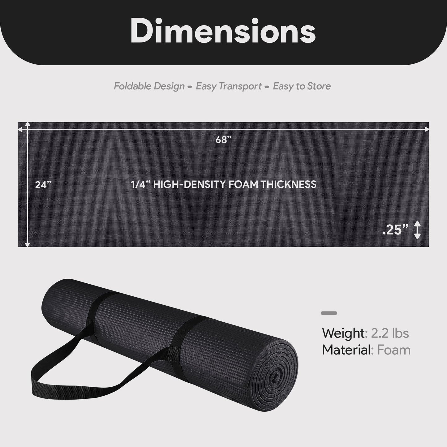 BalanceFrom GoYoga All Purpose High Density Non-Slip Exercise Yoga Mat with Carrying Strap, 1/4"