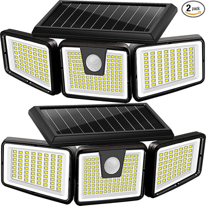 AmeriTop Solar Lights Outdoor, 2 Pack 233 LED High Brightness Cordless Solar Motion Sensor Lights; 3 Adjustable Heads, 270° Wide Angle Illumination, IP65 Waterproof, Security LED Flood Light(Daylight)
