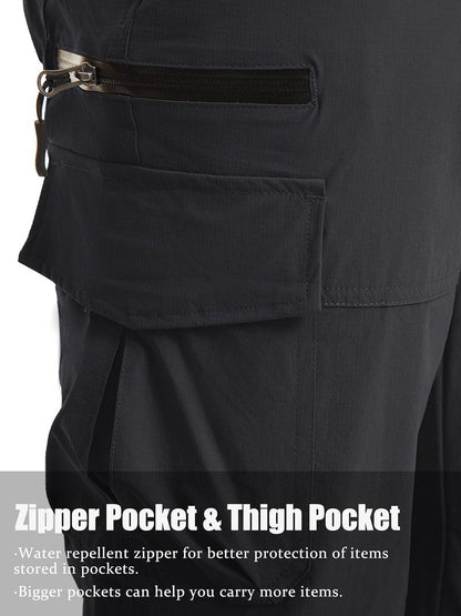 TACVASEN Cargo Shorts for Men with Multi Pockets Quick Dry 3/4 Length Hiking Shorts Below Knee Lightweight Capri Pants Black