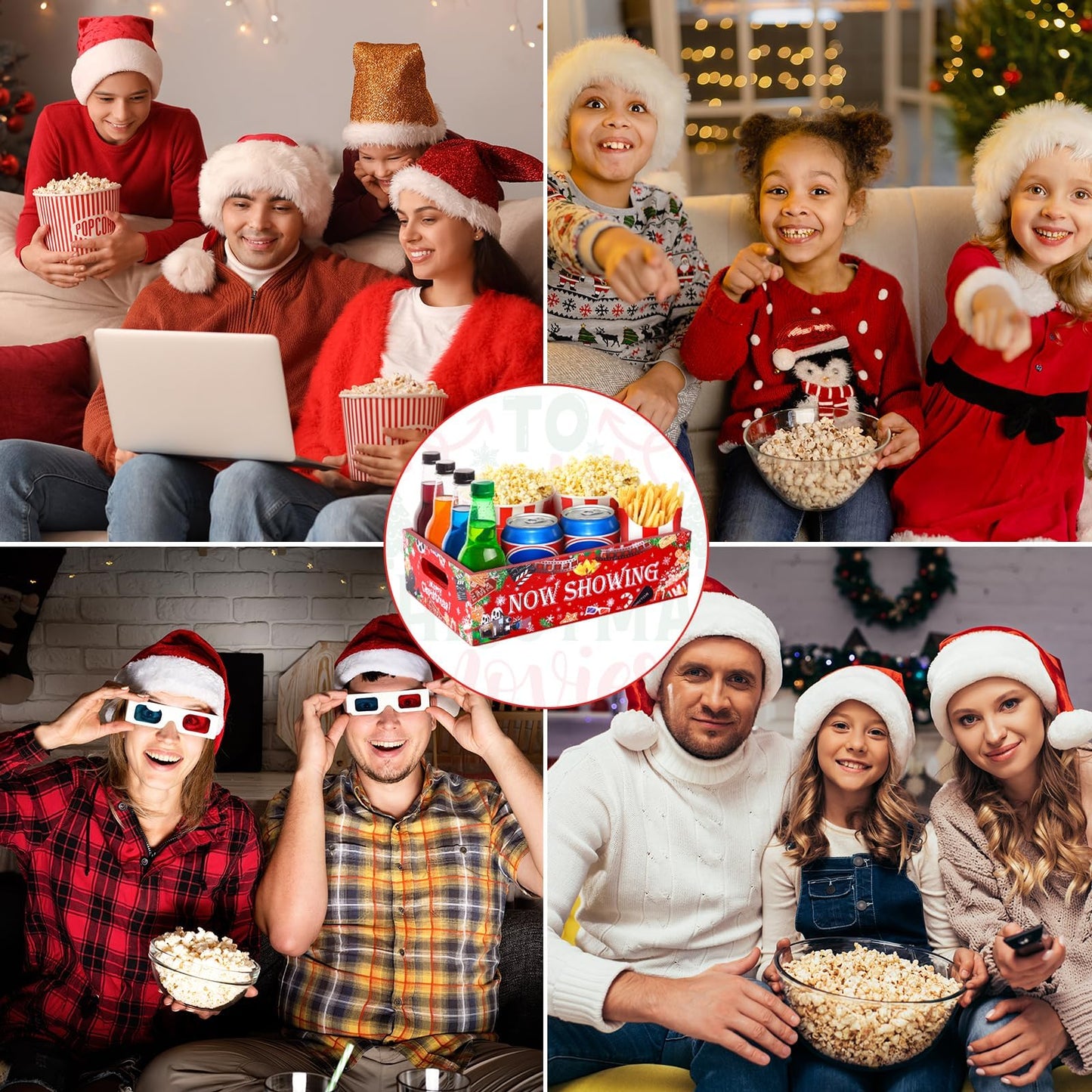 Christmas Movie Night Snack Tray Wooden Movie Snack Tray Movie Night Party Supplies for Countertop Storage Trays Popcorn Nacho Theater Snack for Christmas Home Kitchen Chips Candy Food Supplies