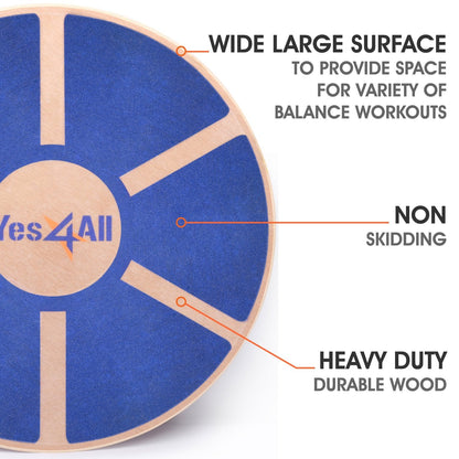 Yes4All Wooden Wobble Balance Board – Exercise Balance Stability Trainer 15.75 inch Diameter - Blue - ²L6CJZ