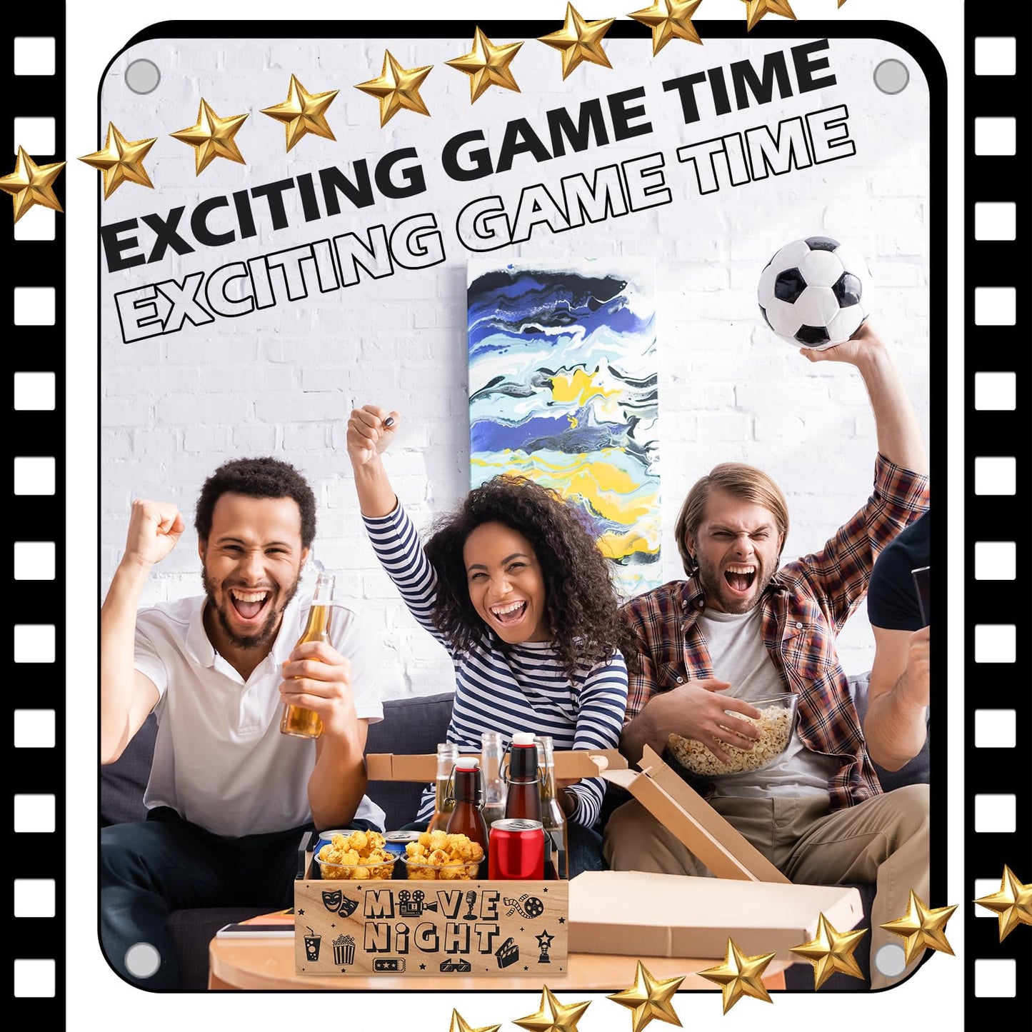 Sliner Movie Night Snack Trays with Handles Reusable Wood Movie Gift Basket Popcorn Bucket Bowl Box Container for Cinema Party Family Theater Christmas Countertop Chips Candy Popcorn Kitchen Supplies